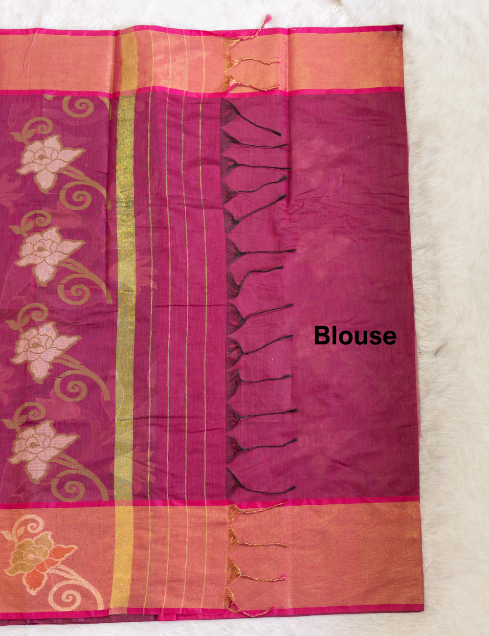 Pochampally Weaving Chanderi Cotton Saree – Black & Pink