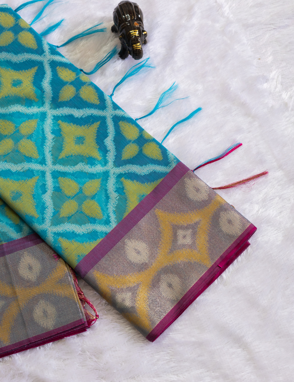 Pochampally Weaving Chanderi Cotton Saree – Blue with Purple