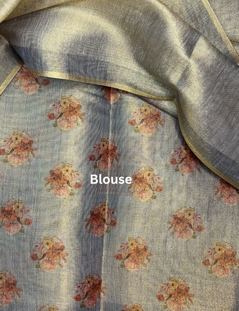 Fancy Chanderi Tissue Saree - Floral prints - Dual Shade Blueish Grey