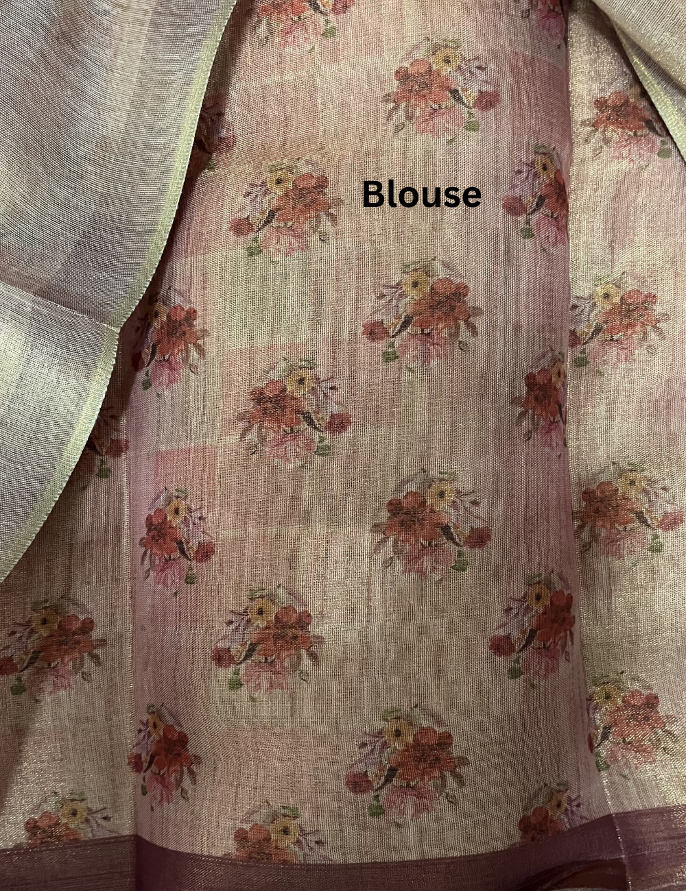 Fancy Chanderi Tissue Saree - Floral prints - Dual Shade Peach