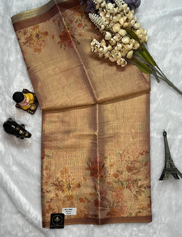 Fancy Chanderi Tissue Saree - Floral prints - Dual Shade Peach