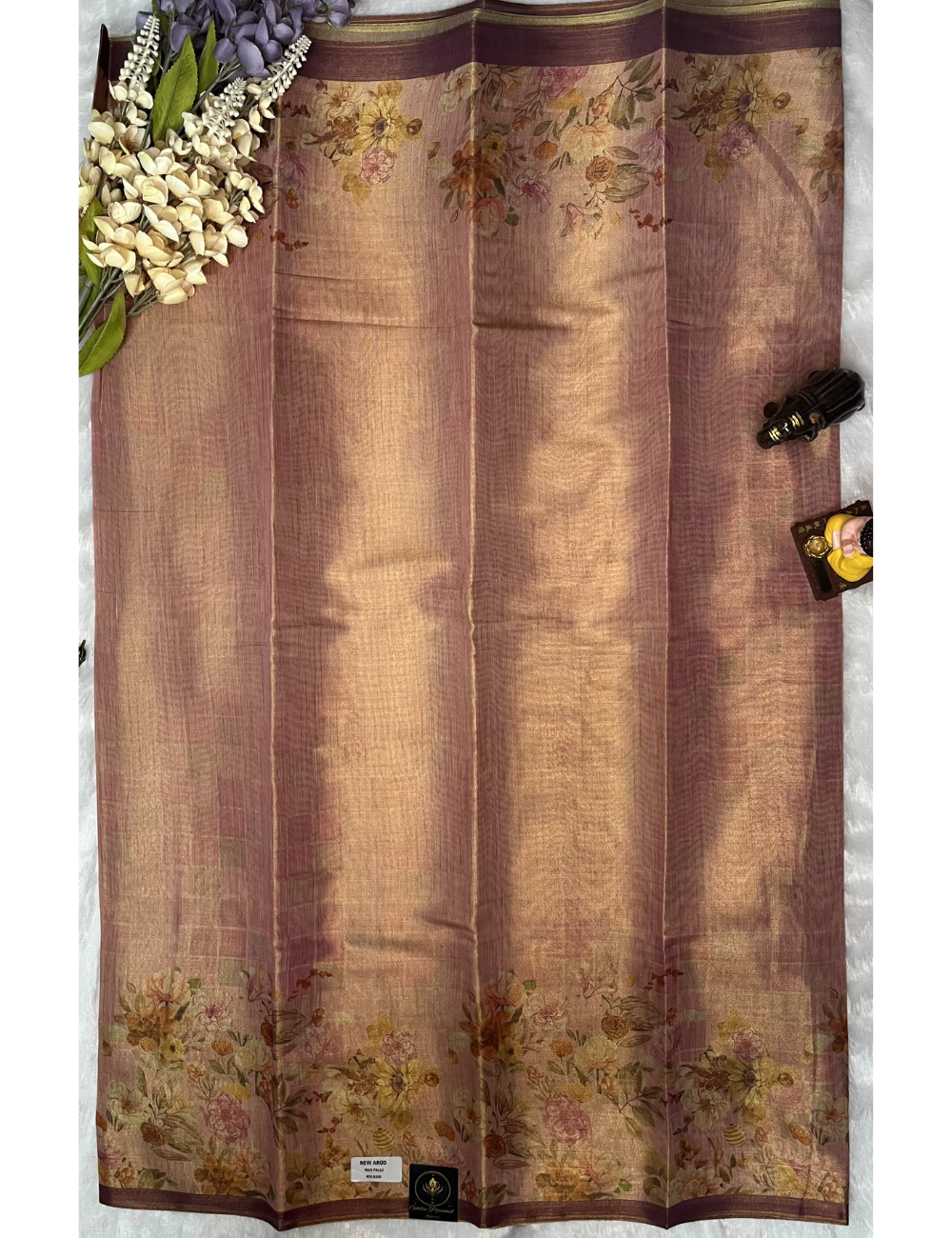 Fancy Chanderi Tissue Saree - Floral prints - Dual Shade Pink