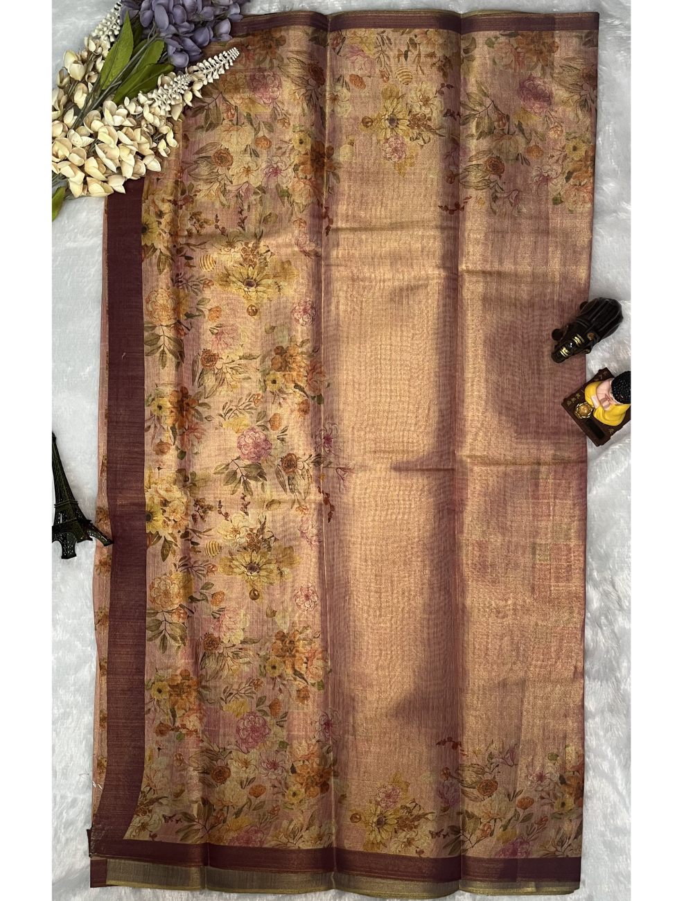Fancy Chanderi Tissue Saree - Floral prints - Dual Shade Pink