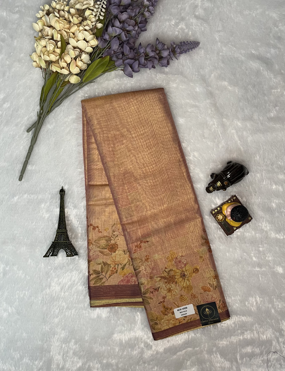 Fancy Chanderi Tissue Saree - Floral prints - Dual Shade Pink