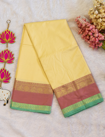 Plain Ivory Chanderi Cotton Saree – Pink Rettapet Border