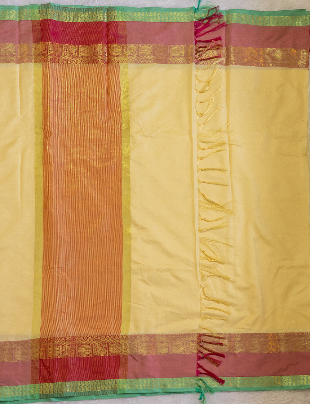 Plain Ivory Chanderi Cotton Saree – Pink Rettapet Border