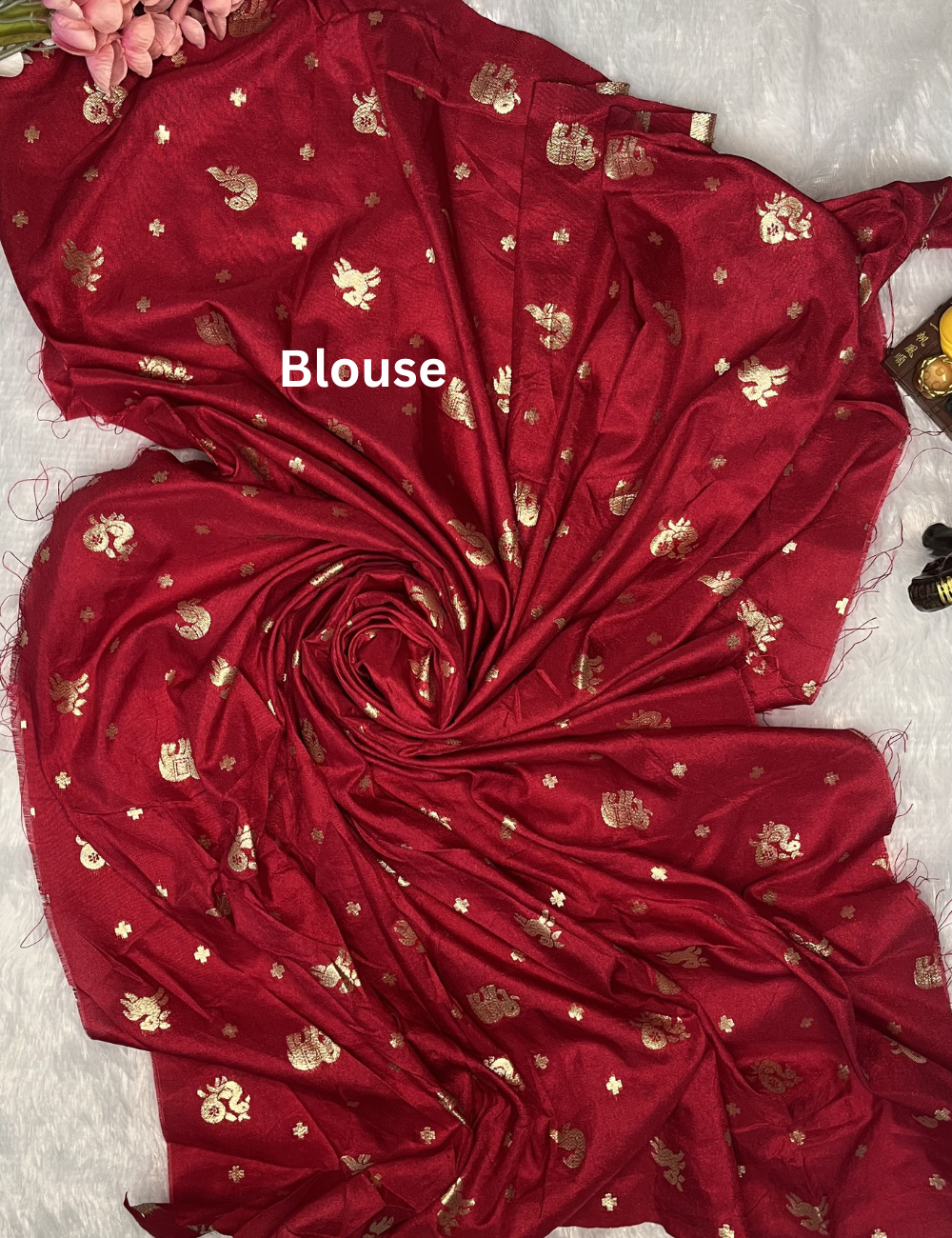 Fancy Saree in Ivory and Red - Kalamkari Prints - Peacock Motif Border