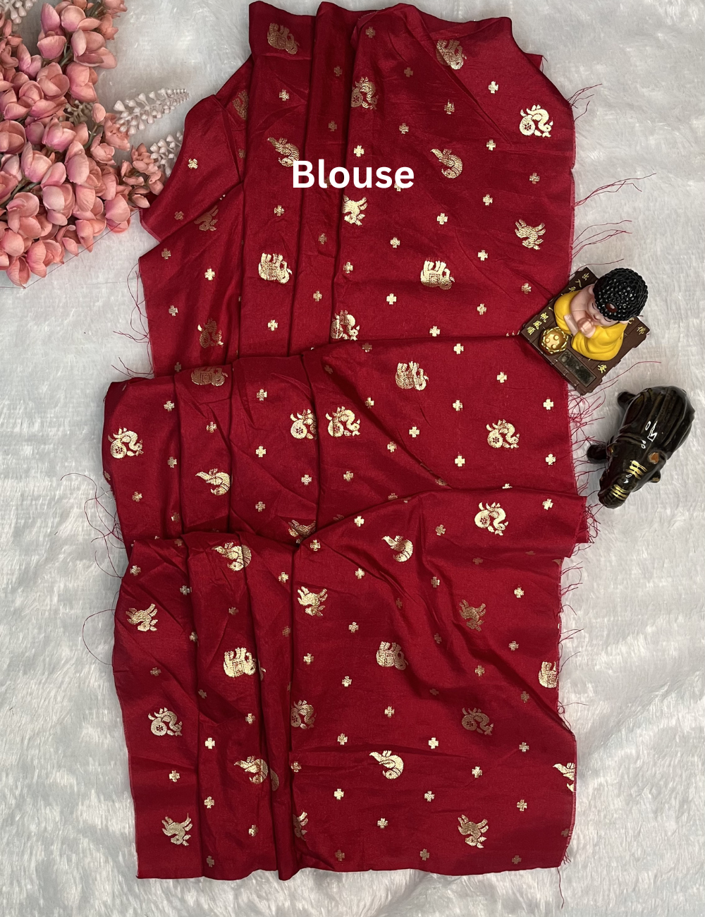 Fancy Saree in Ivory and Red - Kalamkari Prints - Peacock Motif Border