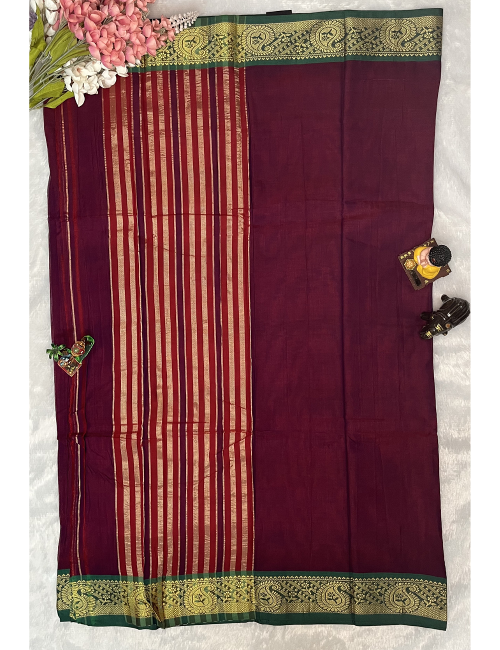 Kanchi Cotton - Magenta with Green Mango Border