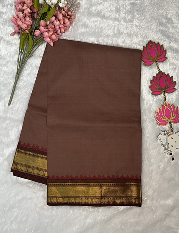 Mauve Colour Plain Kanchi Cotton Saree - Brown Rich Border
