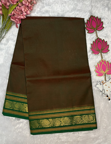 Moss Green Plain Kanchi Cotton Saree - Green Rich Border