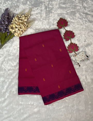 Pink Kanchi Cotton Saree with Butta All Over - Blue Thread Borders