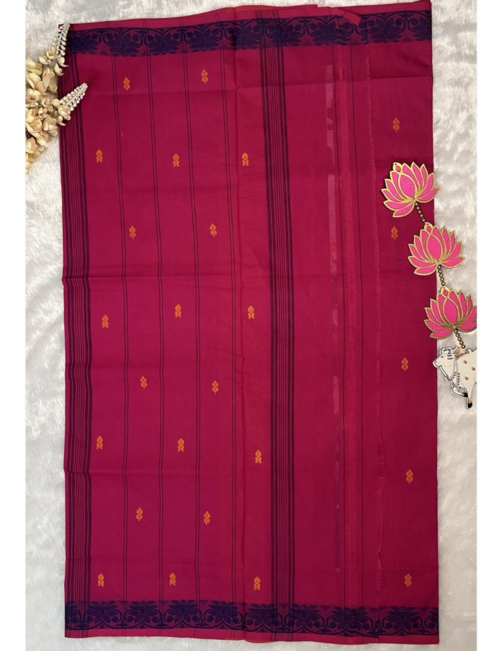 Pink Kanchi Cotton Saree with Butta All Over - Blue Thread Borders
