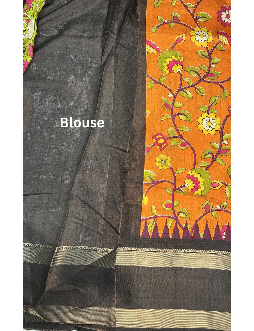Fancy Dola Silk Saree – Orange with Rettapet Brown Border - Peacock Motif Pallu