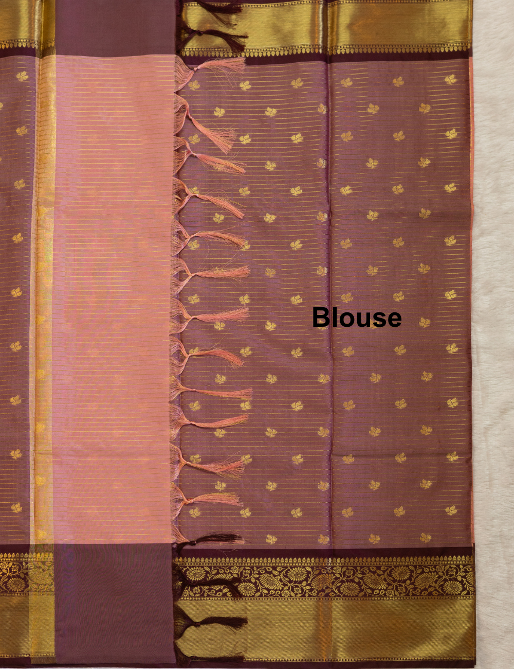Semi Banarasi Saree - Pink with Coffee Brown - Small Checks Body