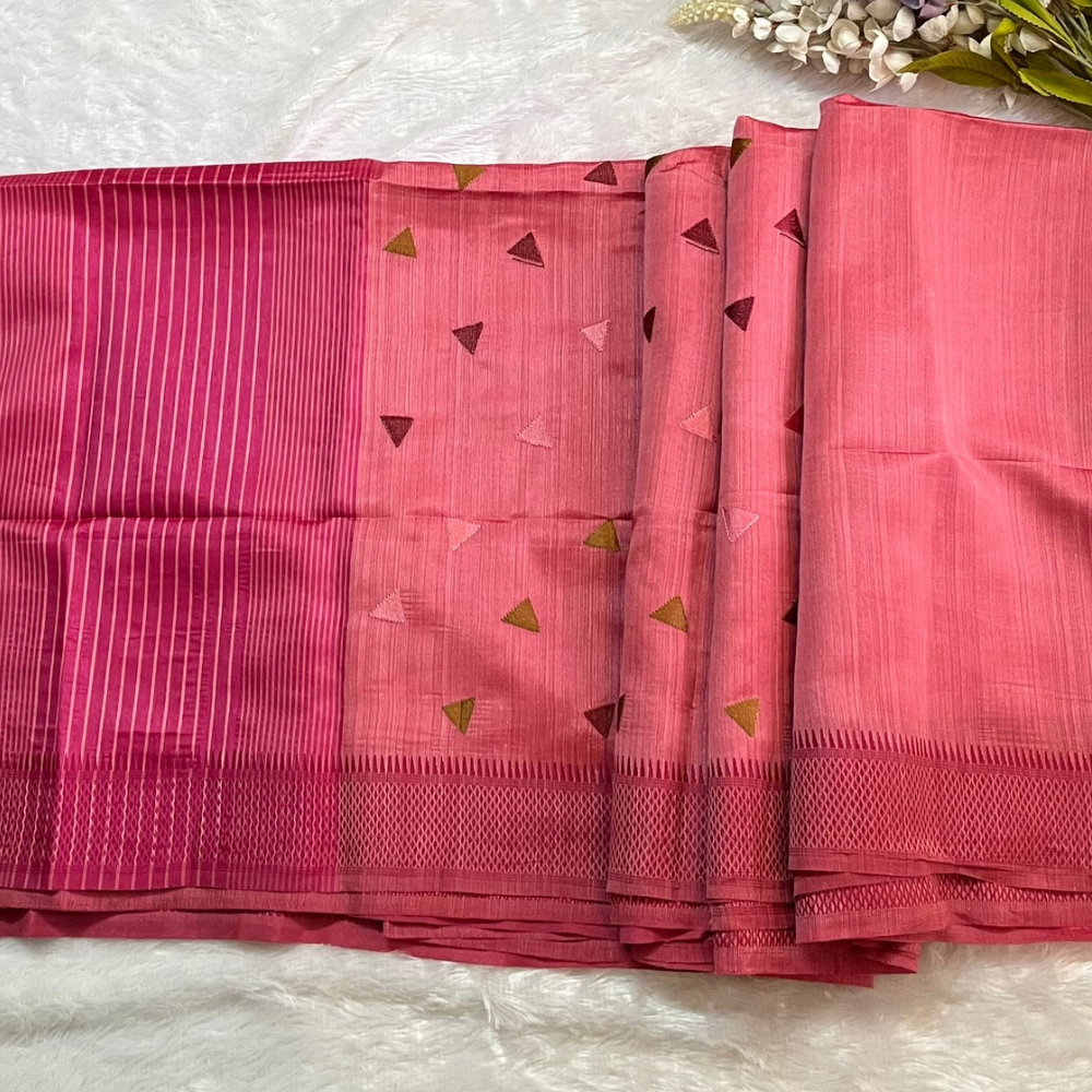 Pink Semi Tussar Saree with Embroidered Butta All Over