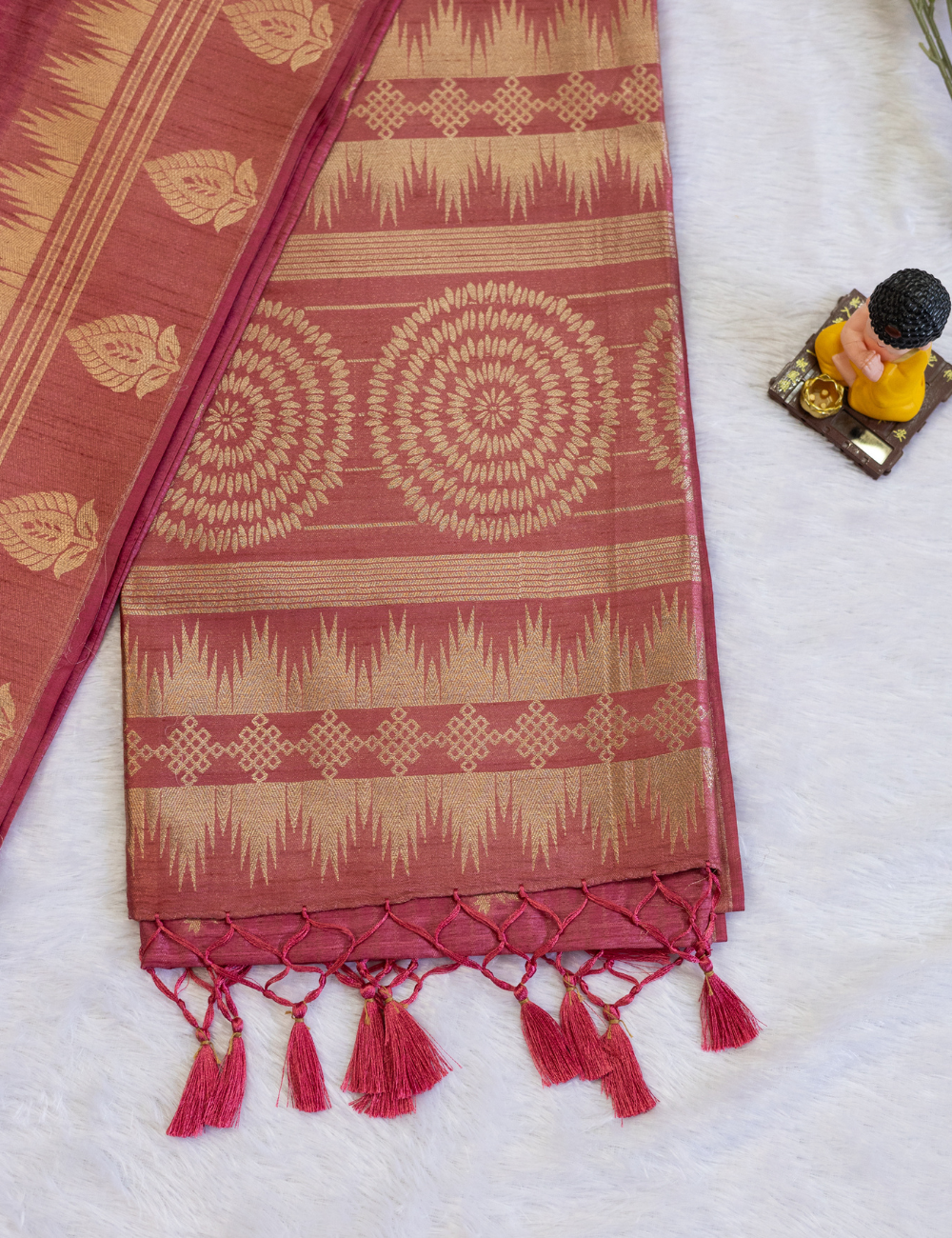 Semi Tussar Saree in Pink Colour - Small checks and Butta with Rich Border