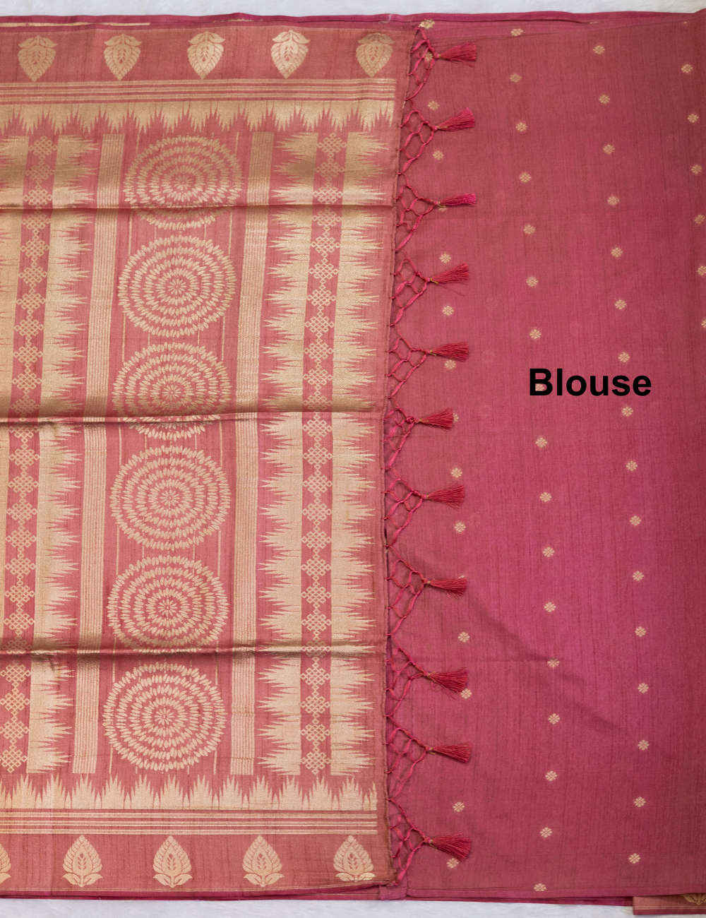 Semi Tussar Saree in Pink Colour - Small checks and Butta with Rich Border