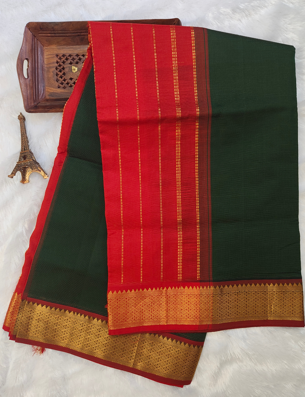 Semi Silk Cotton | Vairaoosi pattern | Bottle Green