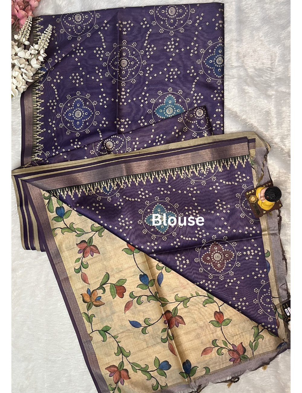 Purple Printed Silk - Bandini Printed Body - Floral Pallu