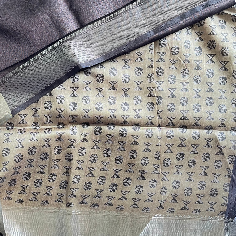Raw Silk Saree - Plain with Zari Border - Kalamkari Pallu - Coffee Brown