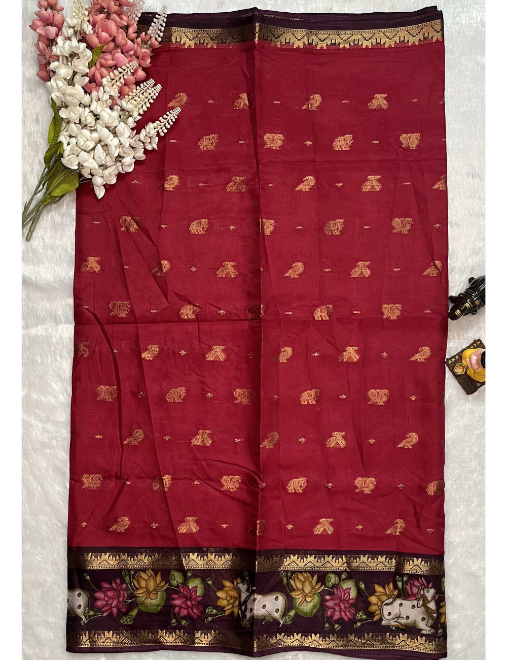 Fancy Artistic Pichwai Border Saree - Red and Brown Colour