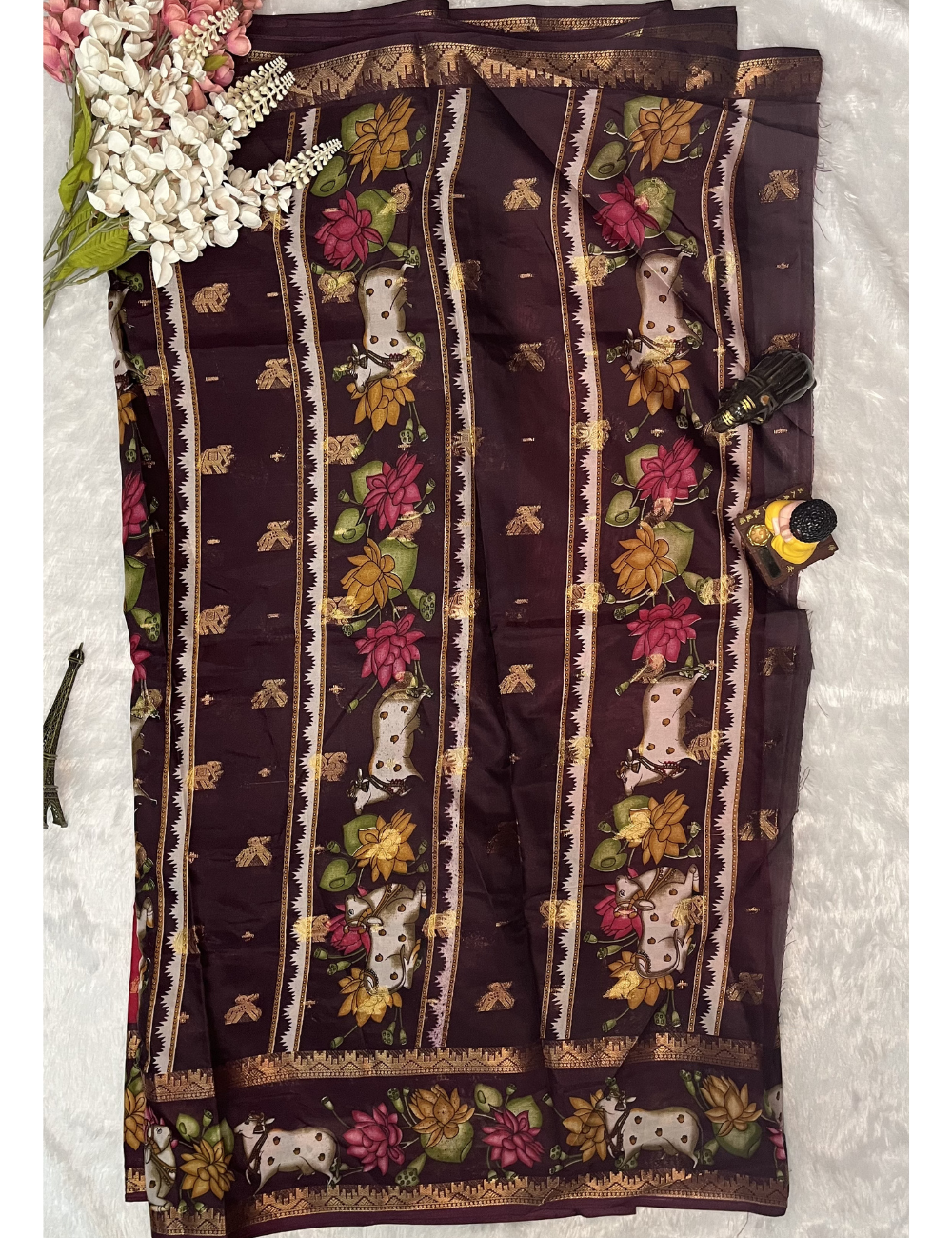 Fancy Artistic Pichwai Border Saree - Red and Brown Colour