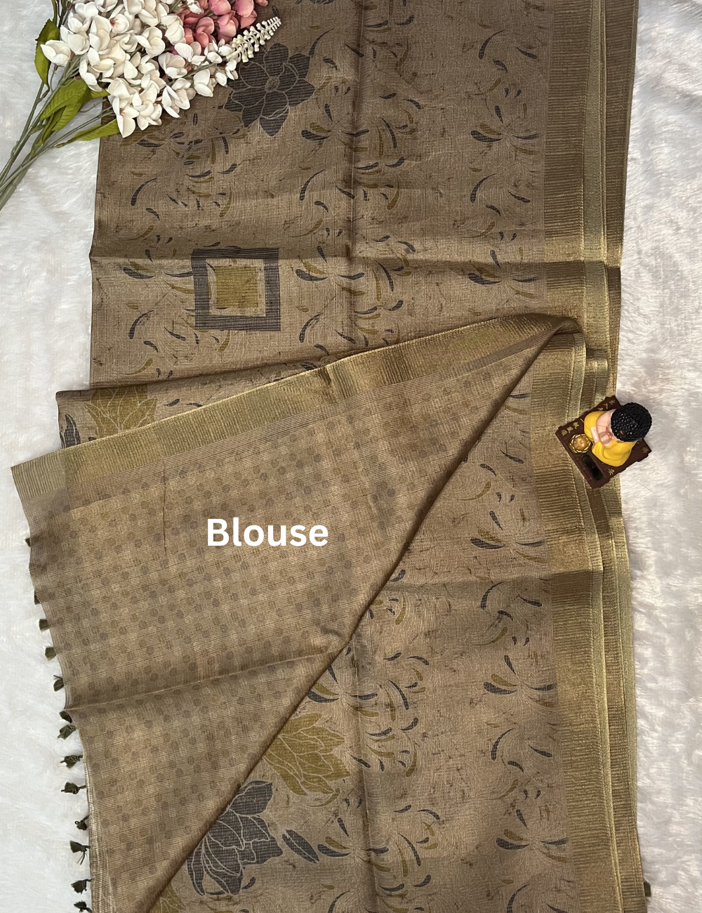 Tissue Silk - Abstract Print - Beige Colour