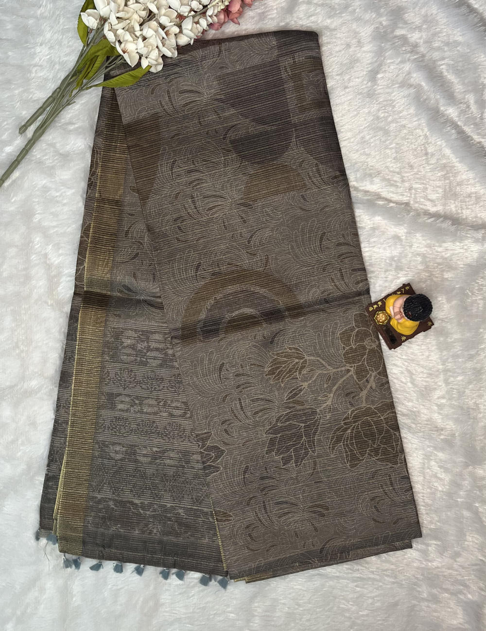 Tissue Silk - Abstract Print - Grey Colour