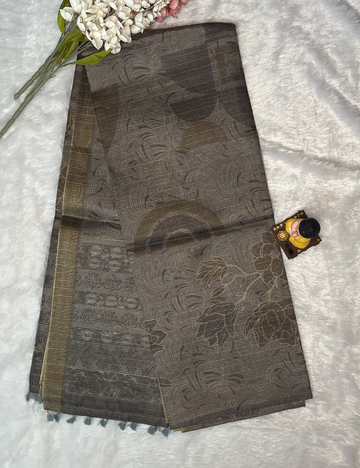 Tissue Silk - Abstract Print - Grey Colour