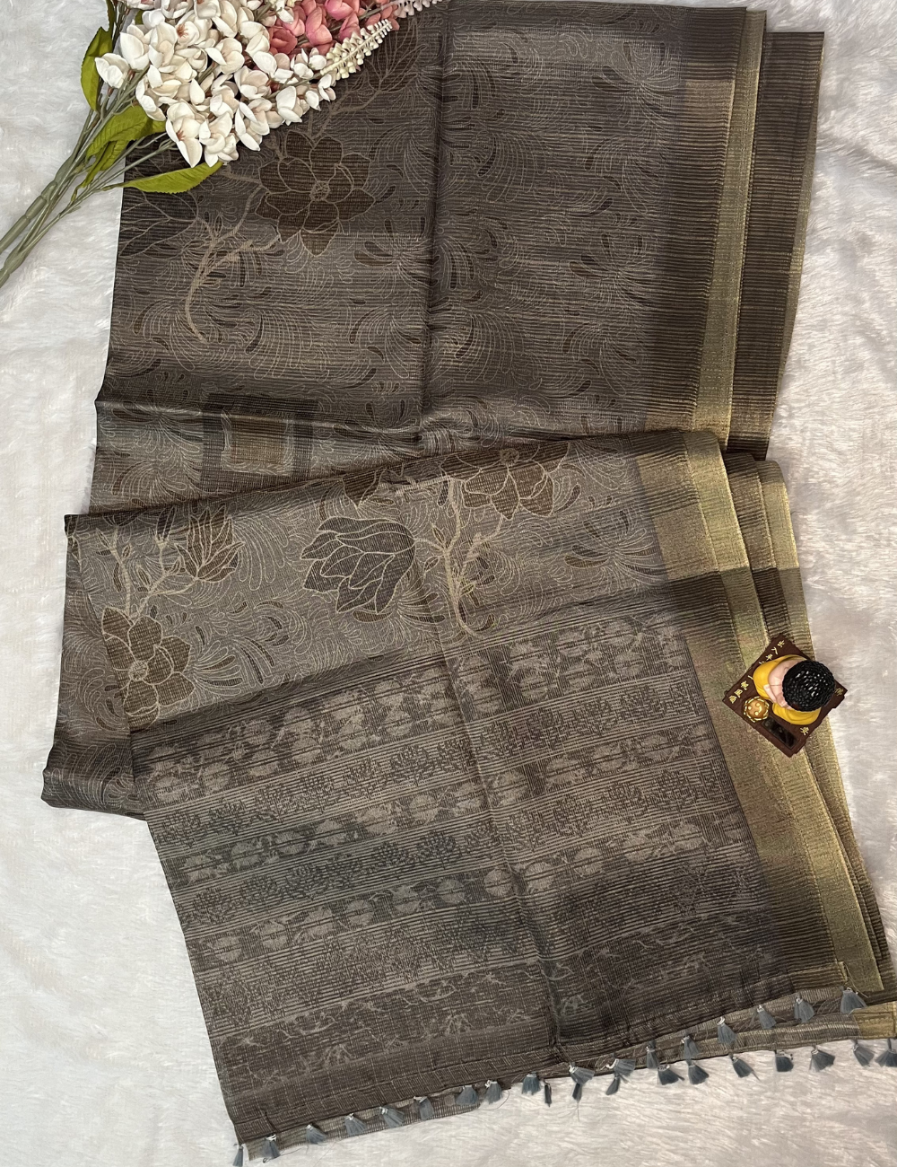 Tissue Silk - Abstract Print - Grey Colour