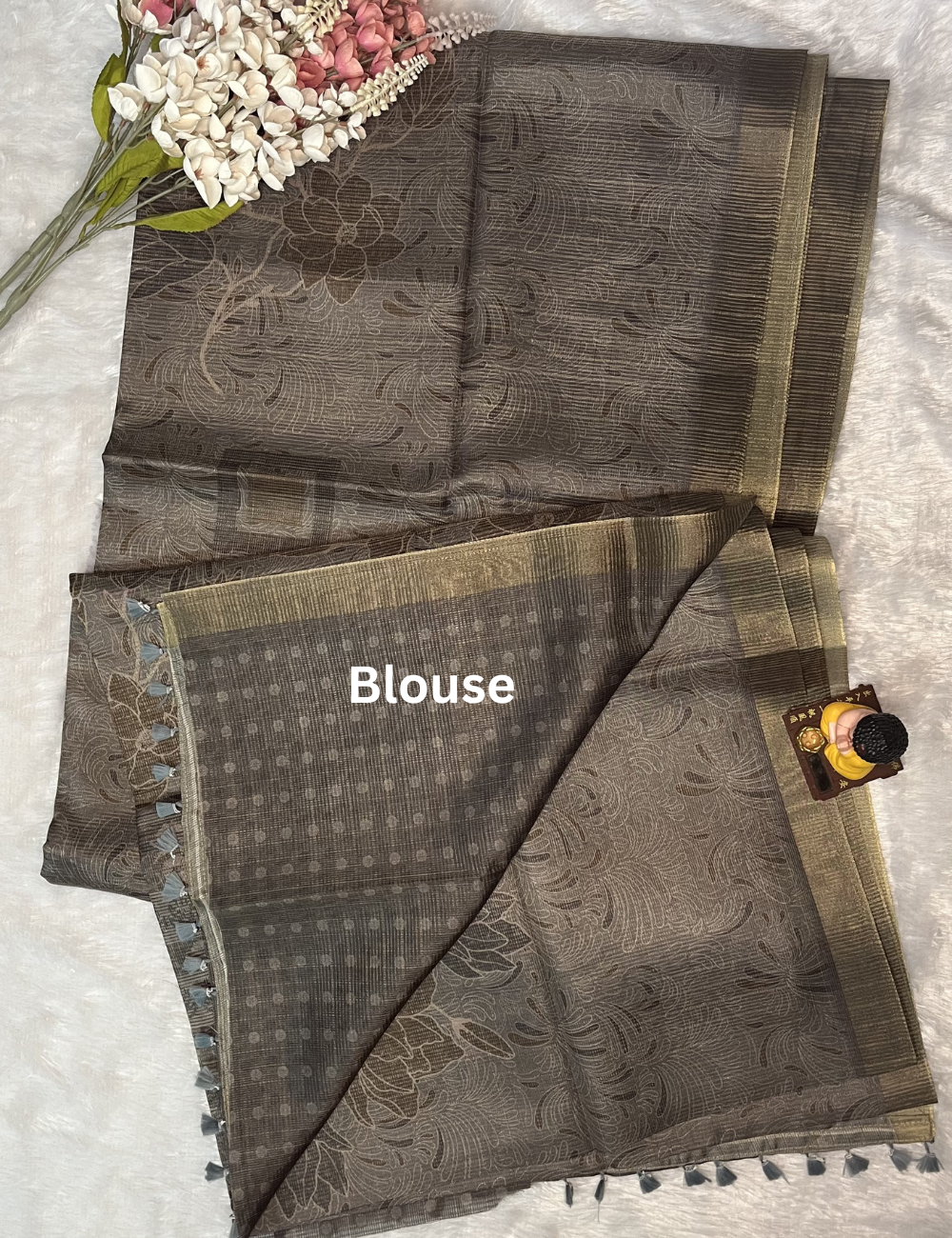 Tissue Silk - Abstract Print - Grey Colour