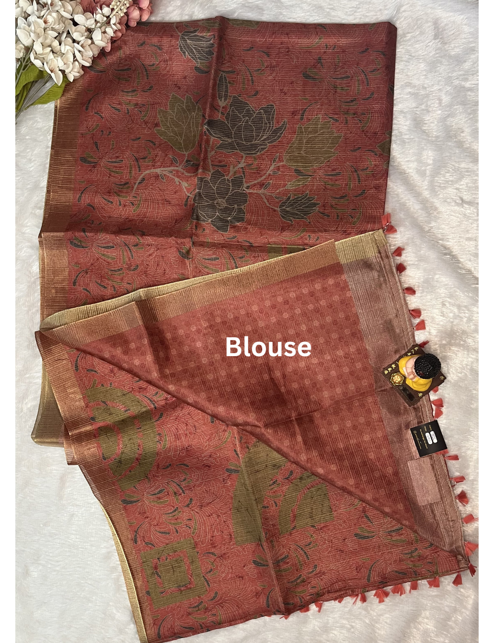 Tissue Silk - Abstract Print - Peach Colour
