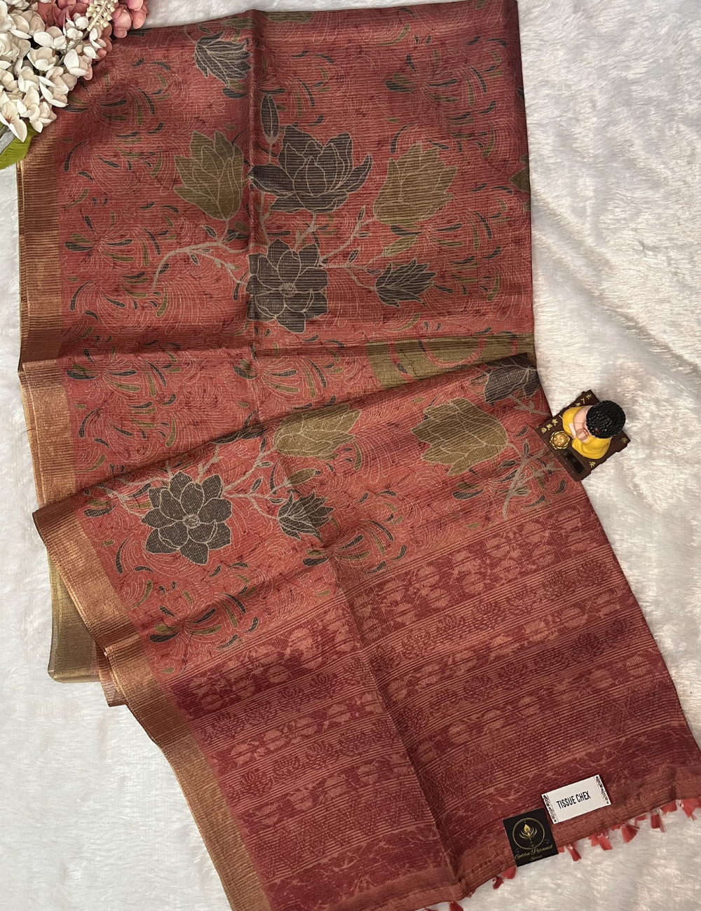 Tissue Silk - Abstract Print - Peach Colour