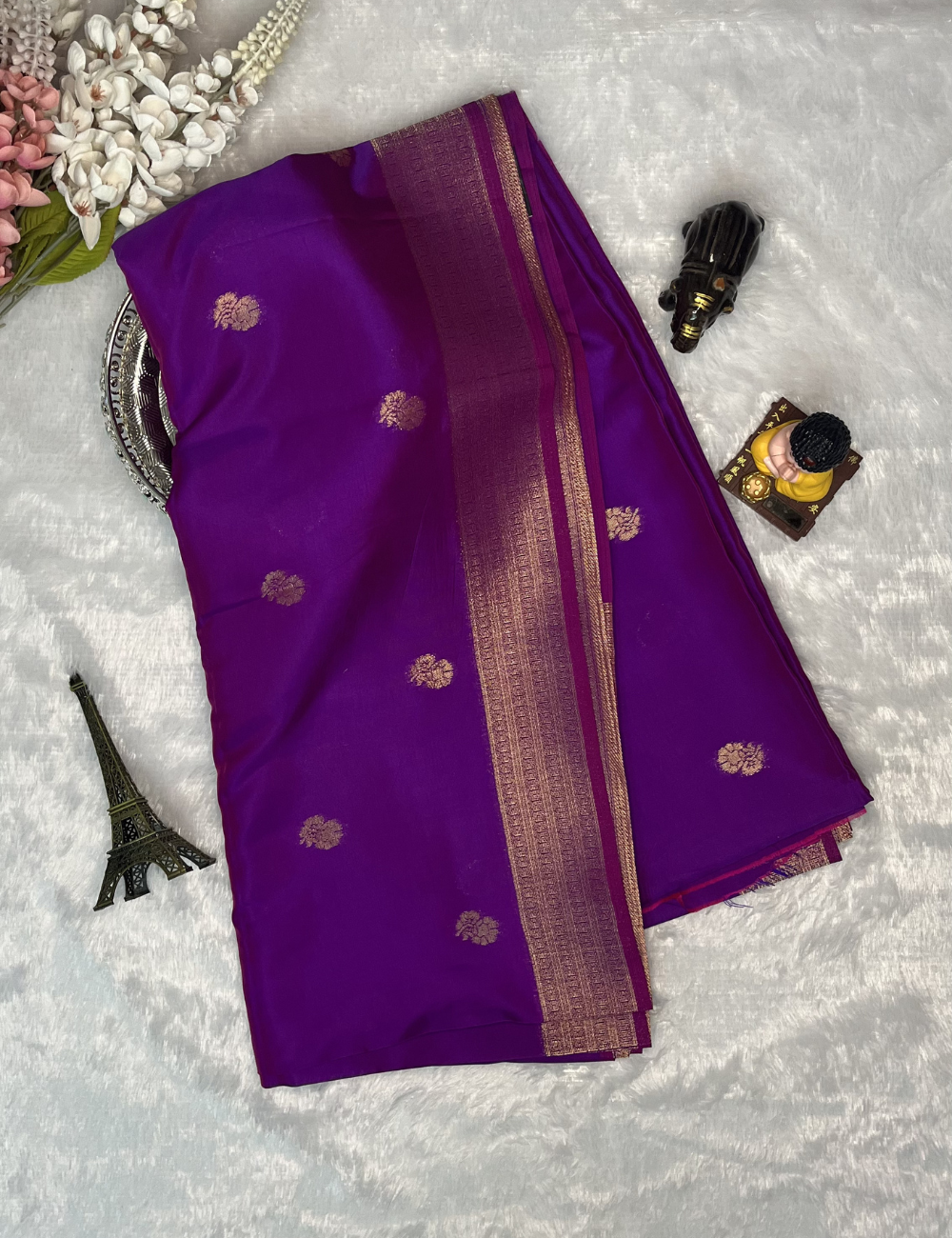 Semi Soft Silk Saree in Brinjal Purple – Grand Pallu with Bird Motifs