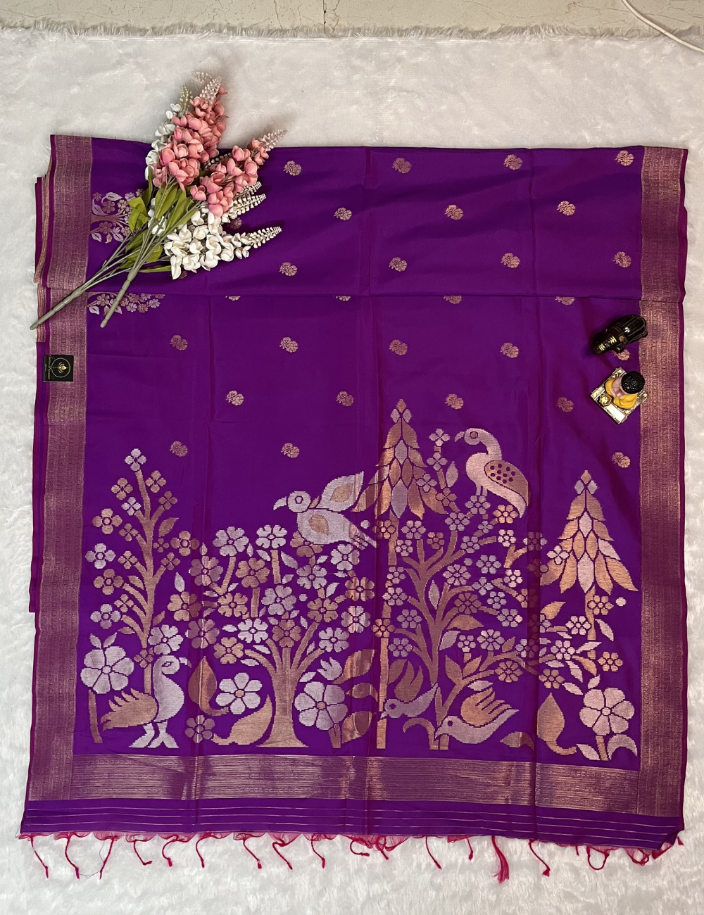 Semi Soft Silk Saree in Brinjal Purple – Grand Pallu with Bird Motifs