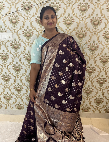 Varanasi Saree with Rich Brocade Designs - Grand Pallu - Dark Purple