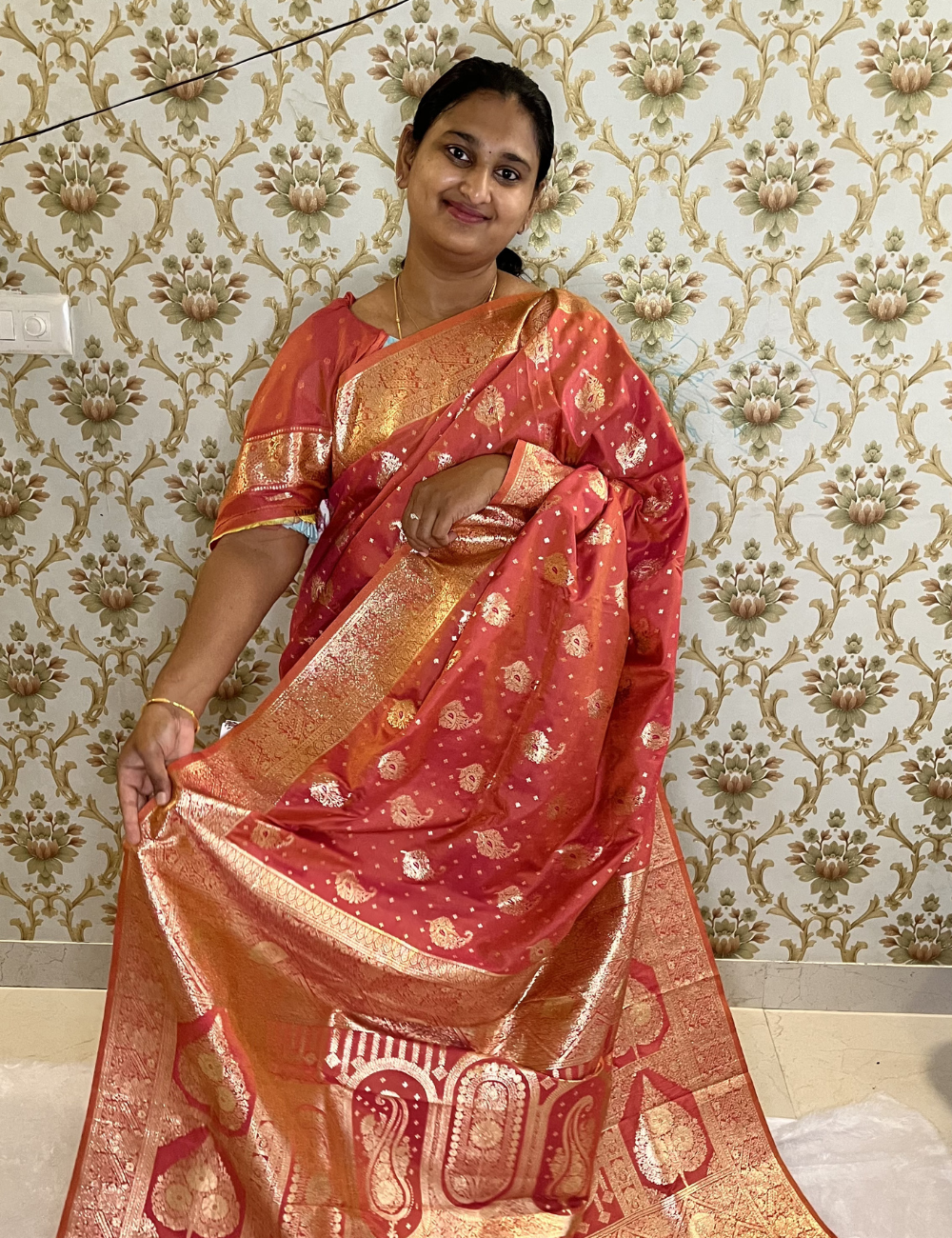 Varanasi Saree with Rich Brocade Designs - Grand Pallu - Peach