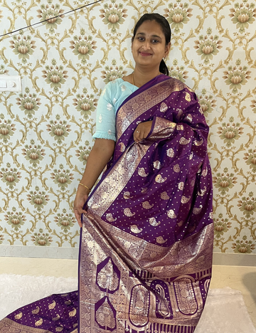 Varanasi Saree with Rich Brocade Designs - Grand Pallu - Purple Colour