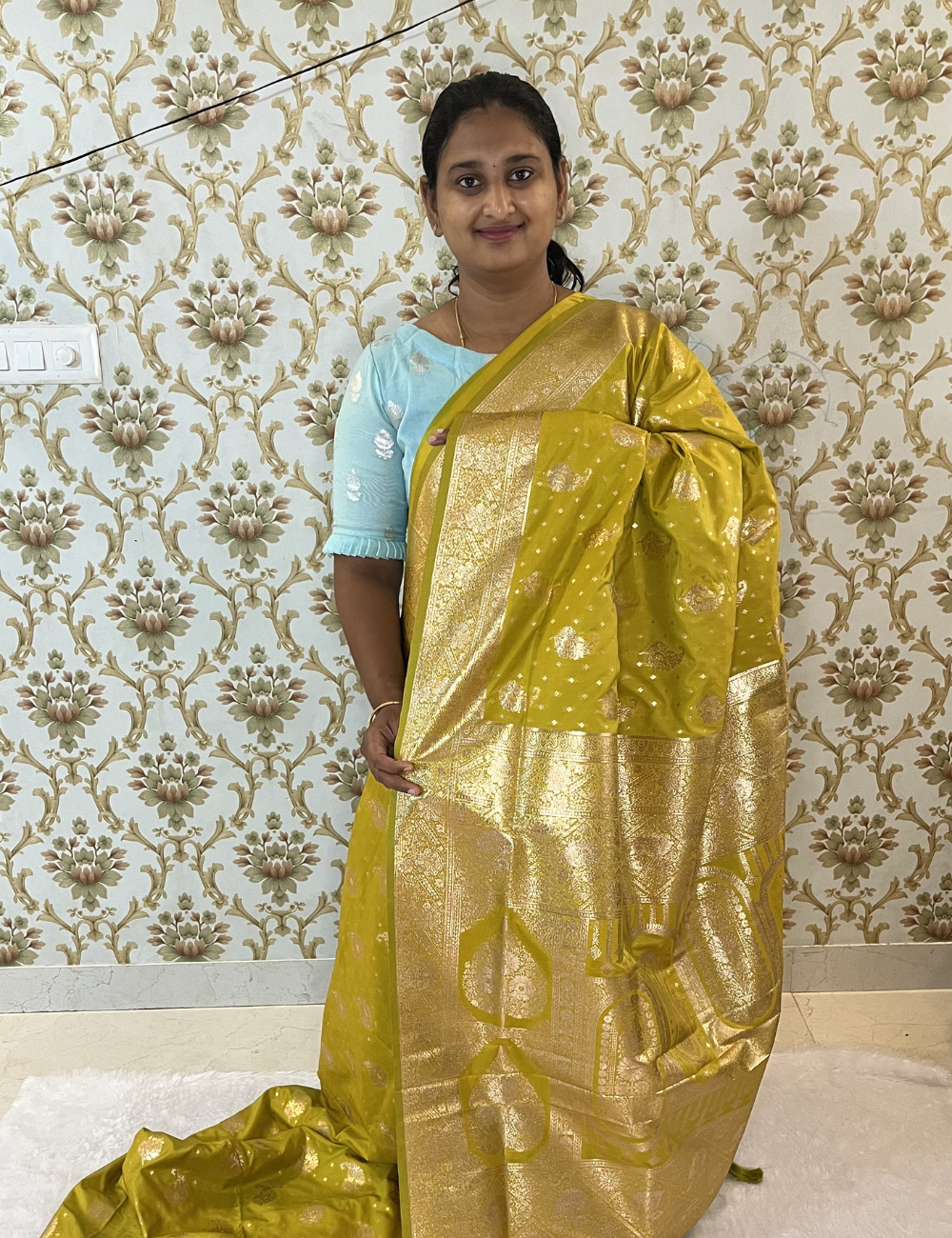 Varanasi Saree with Rich Brocade Designs - Grand Pallu - Yellow
