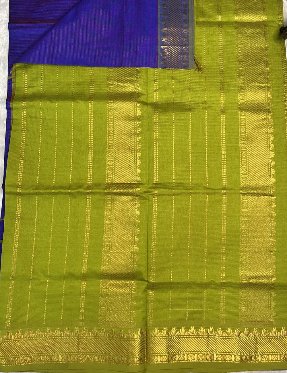Semi Silk Cotton - Vairaoosi pattern - Ink Blue with Light Green