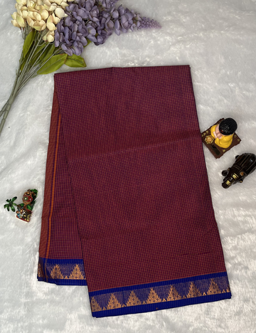 Chettinad Cotton in Magenta PodiKattam - Blue Temple Border