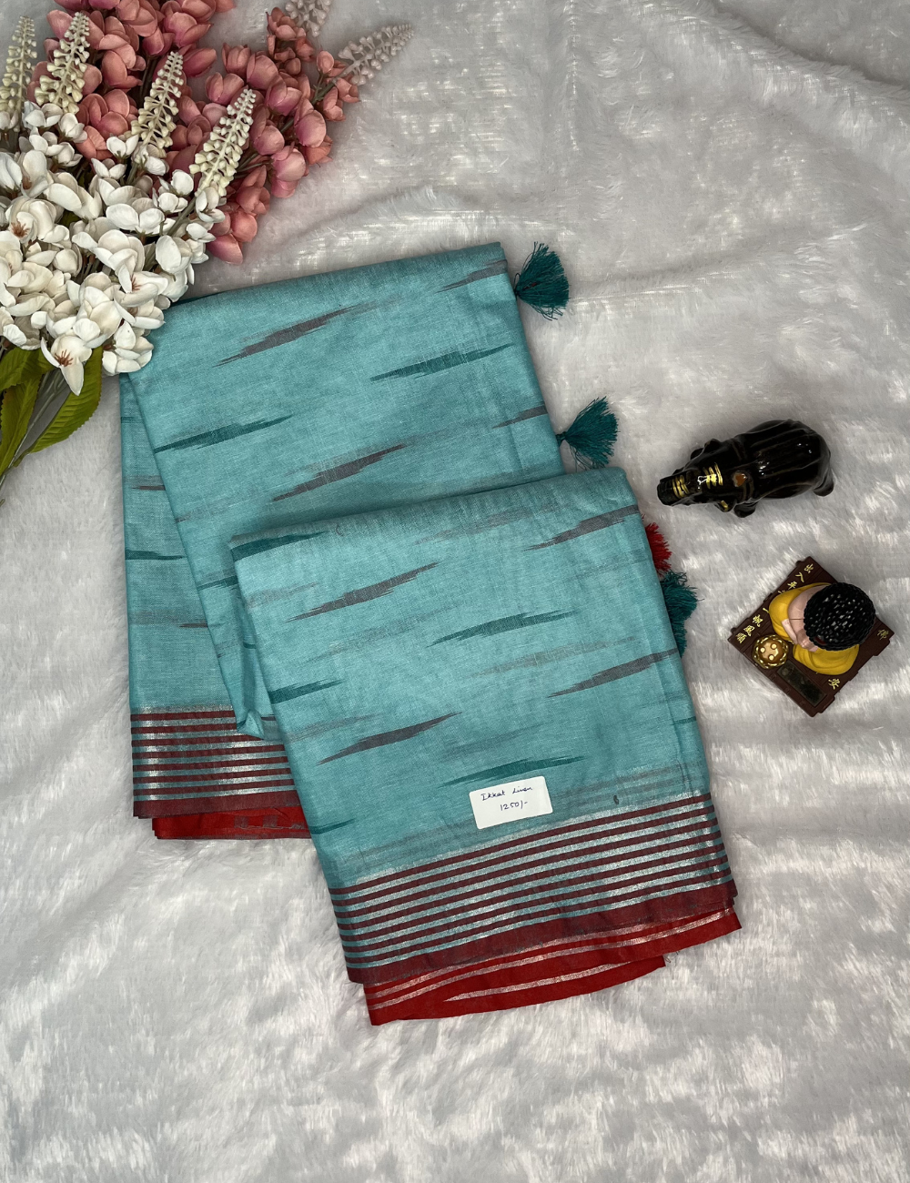 Ikkat Cotton Saree - Lightweight - Blue with Maroon