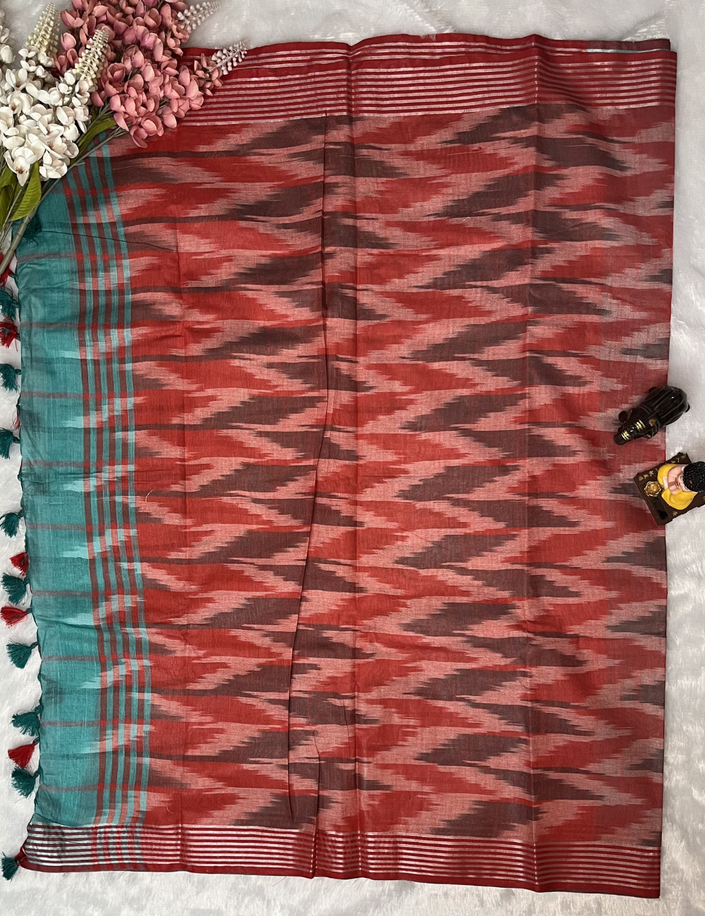 Ikkat Cotton Saree - Lightweight - Blue with Maroon