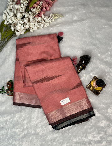 Ikkat Cotton Saree - Lightweight - Peach with Black