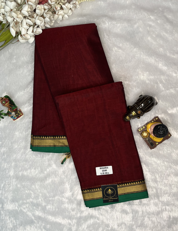Narayanpet Cotton Saree in Plain Maroon with Small Border - Running Blouse