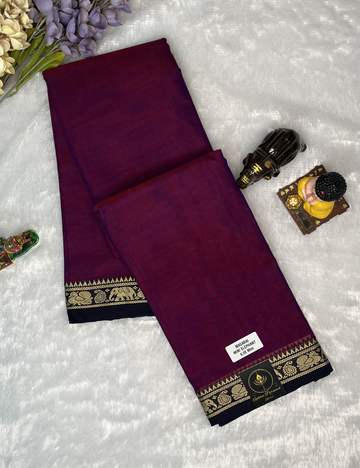 Narayanpet Cotton - Plain Magenta Saree - Small Mango Peacock Border