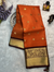 Semi Banarasi Saree - Rust Orange with Coffee Brown - Small Checks