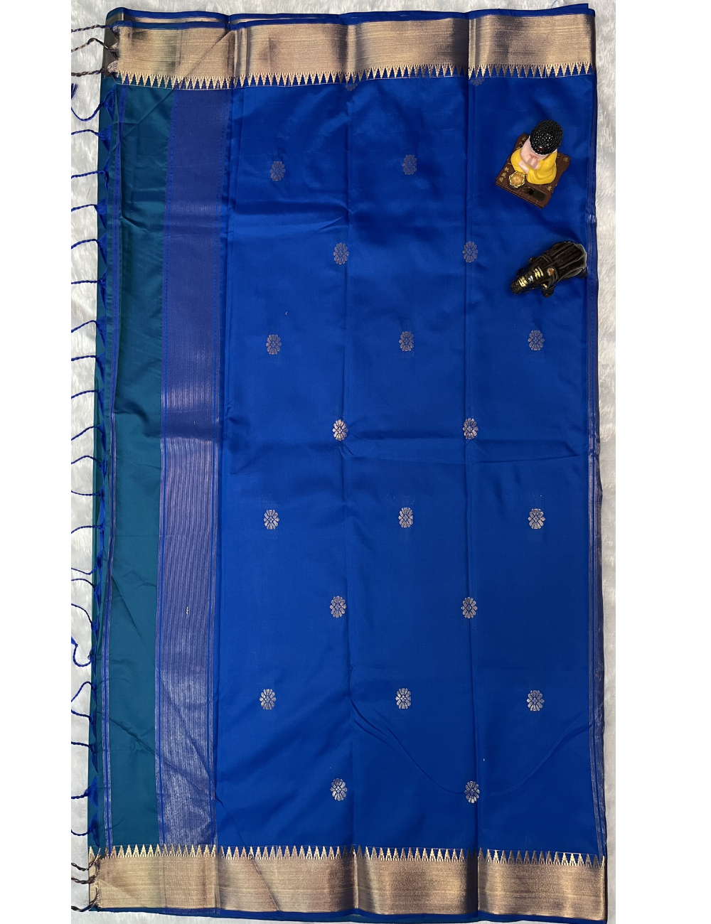 Kanchi Semi Soft Silk Saree - Traditional Butta with Border - Peacock Blue