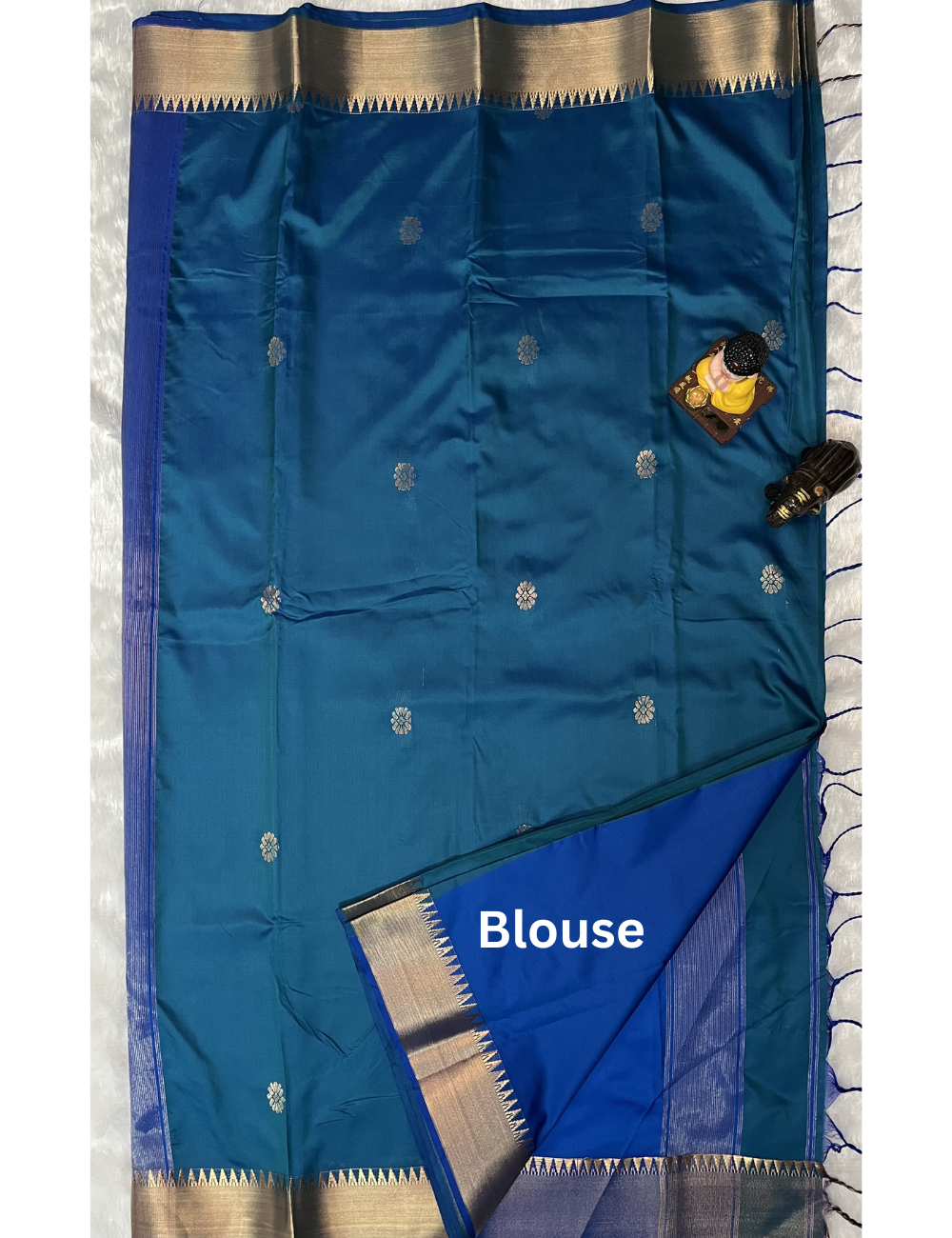 Kanchi Semi Soft Silk Saree - Traditional Butta with Border - Peacock Blue